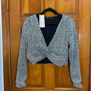 Silver sequin Zara shirt.  never worn.